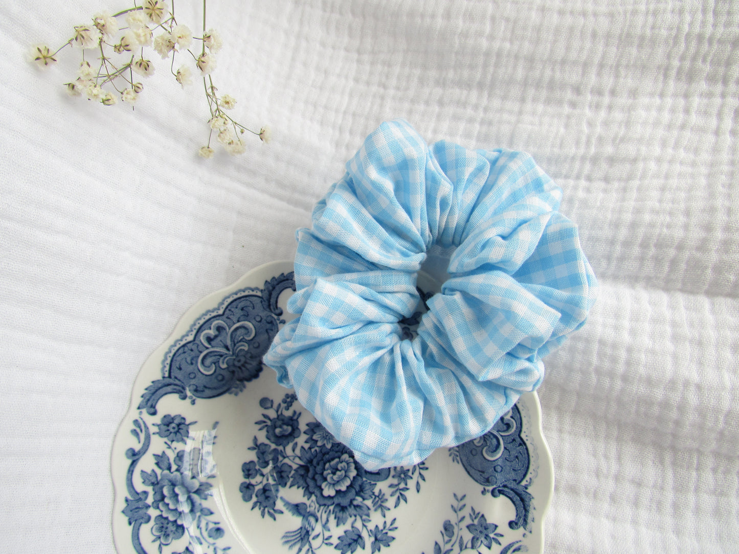 Blue Gingham Scrunchie