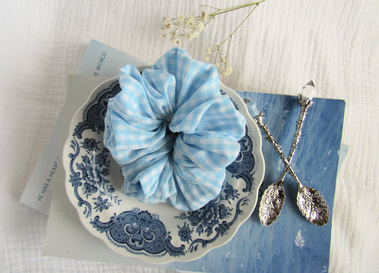 Blue Gingham Scrunchie